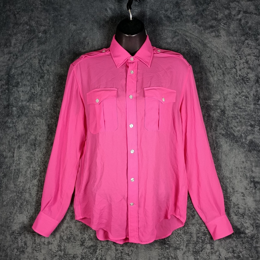 Ralph Lauren Blouse Women 2 Fuchsia Pink Semi Sheer Button Up Long Sleeve